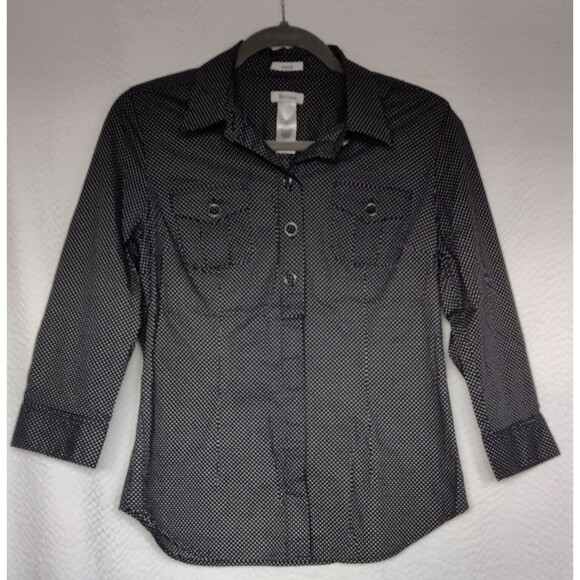 Liz & Co Polka Dot Three Quarter Inch Sleeve Navy White Size M - Picture 4 of 5